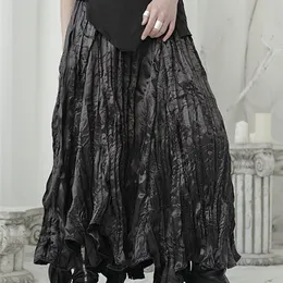 [EAM] High Elastic Waist Black Pleated Irregular Long Temperament Half-body Skirt Women Fashion Spring Autumn 1U965 220317