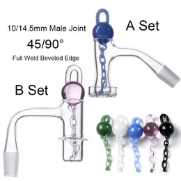 Full Weld Beveled Edge Quartz Bangers OD20mm Smoking Accessories With Unique Glass Marble Chains Cap Terp Slurper 14mm 18mm Male Joint Nails FWQB17