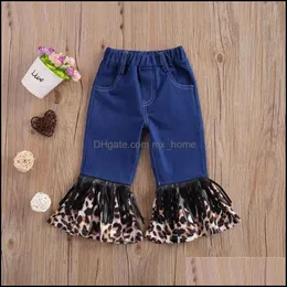 Kot pantolon bebek giyim bebek annelik kızlar leopar alevlendi çocuklar denim püsküller bot kesim dhmzw