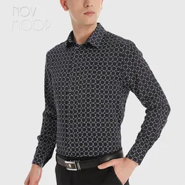 Men's Dress Shirts Novmoop 19mm Natural Silk Spandex Satin Men Shirt High Quality Business Formal Style Mature Chemise Homme En Soie LT3544