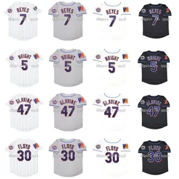 Maglia da baseball Na85 vintage 2004 5 David Wright 7 Jose Reyes 47 Tom Glavine 30 Cliff Floyd Shea 40th Patch Maglie bianche grigie nere