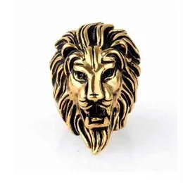 Jóias vintage de leão de domínio inteiro anel de leão Europa e América Cast Lion King Ring Gold Silver Us Size 7-15234G