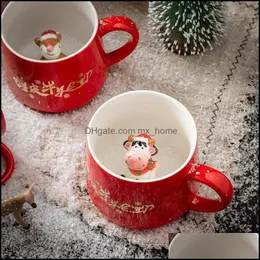 Mugs Drinkware Kitchen Dining Bar Home Garden Animal Coffee Mug Lovely Cartoon Ceramic Cup Lovers Year Christmas Gift Drop D Dhu1Q