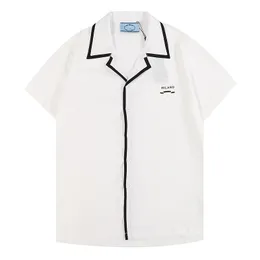 デザイナーシャツメンズカジュアルシャツファッションレターラペルシルクボウリング男性スリムフィット半袖ドレスシャツM-3xl