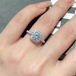 Com caixa 925 esterlina anel de prata cortado noiva anéis de casamento branco 5a cúbico zircônia diamante para mulheres completa cz princesa cintilante jóias de luxo anel de anel de noivado 6-9