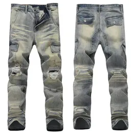 2022 Jeans da uomo Fashion Slim Fit Washed Moto Denim Pantaloni con pannelli Hip HOP pantaloni Taglia 28-38