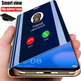 حالات الهاتف الذكية مرآة Flip لـ Samsung Galaxy S22 S21 S20 Fe S10 Note 10 Plus 20 Ultra A52 A72 PC COVER