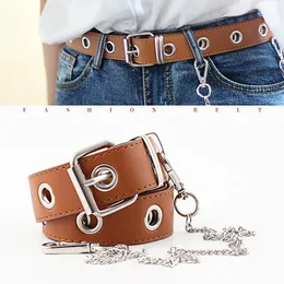 Cintos moda gótica faux couro cinturão de couro prateado pino de metal anel de corrente cintura strap street dança decorar para mulheres jeans b.