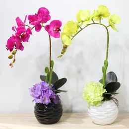 Alta qualità tocco farfalla orchidea set in vaso ortensia artificiale fiori di seta piante bonsai vaso cultura matrimonio decorazioni per la casa decorativo