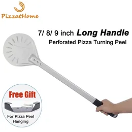 Pizzathome uzun sap 7 8 9 inç delikli pizza dönüş kabuğu kürek alüminyum kürek küçük alet 220815