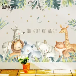 Cartoon Wall Stickers for Kids Rooms Giraffe Lion Elephant Animal Home Decals Nursery Kindergarten Baby Room Home Decor T200601