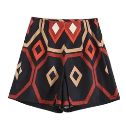 Willshela Women Fashion Geometric Printed Mid Waist Shorts Vintage Side Zipper Female Chic Lady Short Pants 220419