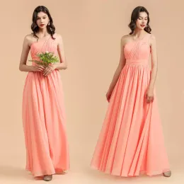 新しい夏のシフォンオレンジピンクの花嫁介添人ドレスエレガントなワンショルダープリーツロングウェディングゲストメイドオブオナーガウンイブニングドレスカスタムメイド50色