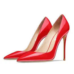 Nieuwe gerçek deri lüks vrowen schoenen rode hoge hak klasikleri pompen zwarte dunne spitse tenen ondiepe mond bruiloft schoen 220511