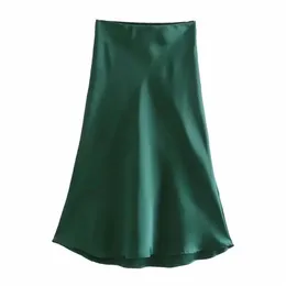 Solid Satin Elastic Waist Women ALine Skirt Summer Female Slim Falda Midi LUJIA ALAN P1596 220701