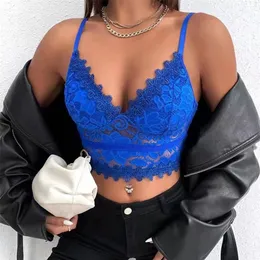 Yimunancy Strap Cami Top Women v Boyun Dantel Top Bahar Bayanlar 3 Renk Seksi Kırpılmış Top 220519