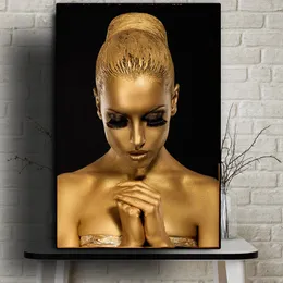 Wall Decor Art Black Gold Nude African Art Woman Oil Painting on Canvas Posters and Prints Scandinavian Cuadros Wall Picture for Living Room Bedroom