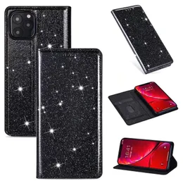 Casos de couro de carteira de glitter de luxo para iPhone 13 Pro máximo 12 mini 11 xs max xr 6g 7g 8g mais pó de pó Bling Bling Bolsa bolsa