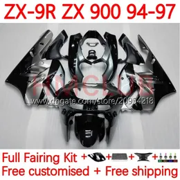 Moto karosseri för kawasaki ninja zx 9r 9 r 900 cc zx9 r zx900c 94-97 body 23no.7 zx900 900cc zx-9r zx9r 94 95 96 97 ZX-900 1994 1995 1996 1997 OEM FAIRING KIT Svart silver