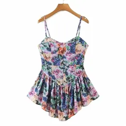 Yenkye Vintage Multicolor Floral Print Sexy Sling Sukienka Kobieta Summer Szyfonowa Super Short Sukienka Świąteczna plaża Sundress Vestido 220513