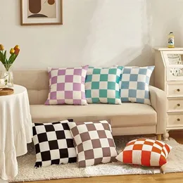 Fashion Checkerboard Plaid Cushion Cover Soft Dutch Velvet Pillow Cases SOFA SEAT BED Vintage Home Decoration Throw Pillow Case 220517