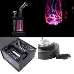 Hurtownie LED Plasma Hookh Shisha Set Glass Bong Dotykowy przełącznik 12mm 5mm Gruba Gruba Elektrostatyczna Kula indukcyjna 14mm Famale Sołą Perc DAB Oil Rig Bongs Rura wodna