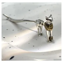 أزياء الكفة المجوهرات S925 Sier Needle Cute Cat Stud أقراط الفراعنة الطويلة ذيل قطعة واحدة قطرة تسليم DHDPB