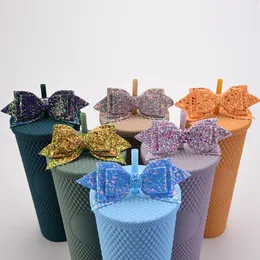 Bow Straw Topper 18 färger glitter paljetter rosetter för fest tumbler sugrör dekoration