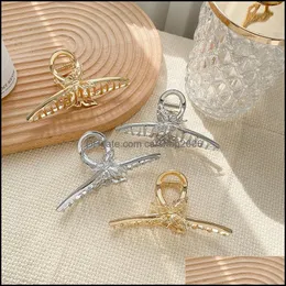Clamps Hair Jewelry Women 11 Cm Large Alloy Bowknot Butterfly Korean Headdress Animal Ponytail Cross Claw Cli Dh0Nx