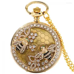 Pocket Watches Crystal Diamond Bienenblumen Quarz Watch charmant Halskette Schmuck Luxus Gold Anhänger Kette Diamant-verkrustet FOB Clock Thun Thun