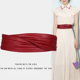 Gürtel Ly Entworfener, stilvoller Außenanzug, verziert mit Siegelbezug, roter weicher Ledergürtel, breit, 7 cm, elastische Taillengürtel für Damen
