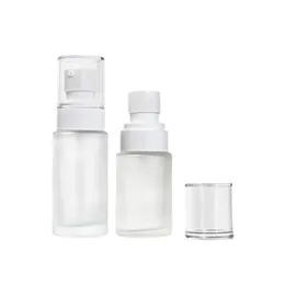 Packing Glass Frosted Bottle White Collar White Lotion Spary Pump With Clear Cover Empty Portable Refillable Cosmetic Container 20ml 40ml 60ml 80ml 100ml 120ml