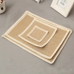 Square Lace Placemat Linen Heat Resistant Cup Mats Bar Restaurant Coffee Beverage Mat Kitchen Dining Table Decoration Multi Size BH6528 TYJ