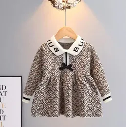 Great Quality Baby Girls Knitted Princess Dresses Spring Autumn Letters Printed Kids Long Sleeve Dress Children Bowknot Dress 1 6 Years