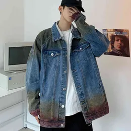 Nova jaqueta de jeans solta masculina fêmea tie-dye gradiente de streetwear coreano casual casual casal casual jean jackets 2021 t220728