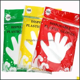 50packs/lote 1set = 1pack = 100Pieces Luvas de plástico descartáveis ​​claras Luvas de luva transparente de jardinagem de jardinagem em casa Droga Droga 2021