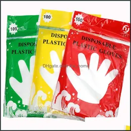 50Packs/Lot 1Set=1Pack=100Stücke Klare Einweg-Kunststoffhandschuhe Pe-Handschuh Transparente Reinigung Gartenarbeit Home Restaurant Drop Lieferung 2021