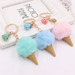 Cute Cartoon Blue Pink Keychain Faux Fur Gelato Ciondolo Portachiavi Peluche Borse Appendere Per Le Donne Portachiavi Auto Nappa Portachiavi Regalo