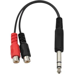 6.35mm 1/4 inch TRS cable Stereo Jack Male to 2 RCA Female Plug Y Splitter Adapter 20cm/8inch (6.35M-2RCAFM)