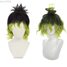 Demon Gyutaro Shabana Cosplay Wig Preto Cabelo Verde Sem Distrito de Entretenimento Arc Daki Brother Party L220802