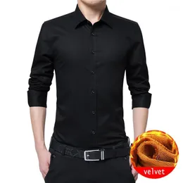 Camisas casuais masculinas Tfetters inverno homens camisa de cor sólida espessou Mens quente de manga longa inteligente negócio mais tamanho 5xl