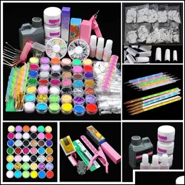 Nail Art Kits Salon Health Beauty Pro Acryl Power Manicure Kit Tips Cutter Glitter Rhinestones File Brush DHSU9