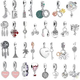 925 Sterling Silver Dangle Charm Mother Amp Daughter Hearts Dingle Pärla Fit Pandora Charms Armband DIY smycken Tillbehör