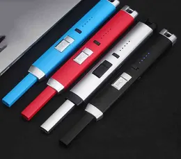 USB 전자 주방 라이터 10 색 전기 충전식 바람 방전 금속 긴 아크 담배 점화 라이터 점화 전력 디스플레이