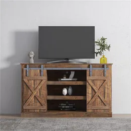 US stock Living Room Furniture Farmhouse Sliding Barn Door TV Stand for TV up to 65 Inch Flat Screen Media Console Table Storage C297h