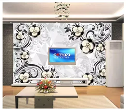 Wysokiej Jakości Niestandardowe 3d Photo Tapeta Tapeta Embossed Camellia Linia Kwiat Romantyczny Europejski Wzór Salon TV Telewizja ściana