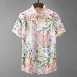 Летние 100% хлопчатобумажные рубашки роскошные с коротким рукавом морские водоросли цифровая печатные мужские рубашки Slim Fit Party Mens платье