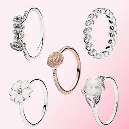 Ringe aus 925er-Sterlingsilber, Blätter, weiße Perle, strahlende Primel, stapelbar, Signatur der Liebe, verführerisches, brillantes Herz, passend für Pandora-Ring, Schmuckherstellung, DIY-Geschenk