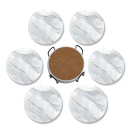 Ceramic Marble Coaster Insulation Cup Pads 6PCS Absorbent Placemat With Holder Kitchen Tabletop Protection