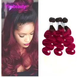 Malezyjskie brazylijskie rozszerzenia ludzkich włosów dziewiczych 1B/99J Wave Body Fala 3 Bundles Indian Double Wefts Dwa ton Kolor